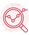 Icone rosa de lupa analisando dados
