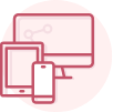 Icone de três telas, representando a responsividade. Tela de desktop, tablet e mobile